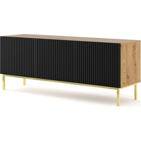 TV-Schrank RAVENNA B 150 cm 3D gefrästes handwerks-eiche / schwarz matt + rahmen