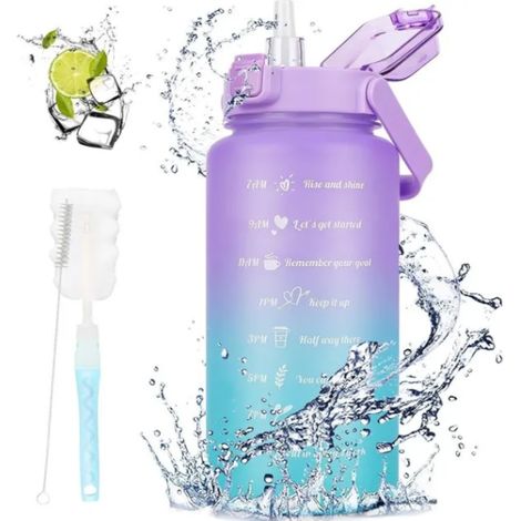 1 Gourde 2000 ml, marqueurs temporels, paille rétractable, sans BPA, sport bureau (1/5)