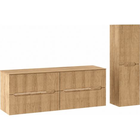 Ensemble double meuble sous vasque avec plan L.120 cm avec colonne H.130 cm effet chêne Hikora NOVO Furnidea (1/5)