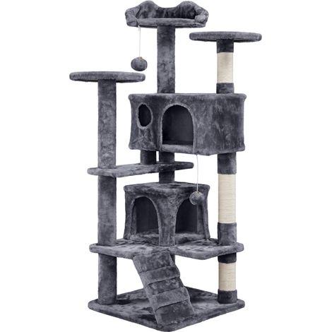 Homevive Rascador para Gatos Grandes Torre para Gatos Casitas de Sisal Centro de Actividad para GatitosAltura 130 cm Gris Oscuro (1/5)