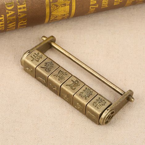 Serrure à code décorative en zinc avec motifs chinois et symboles astrologiques (1/5)