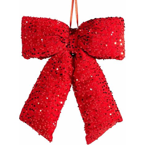Set di 2 fiocchi in velluto rosso con paillettes, 32x40 cm