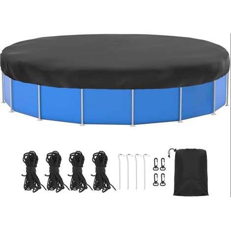 Bâche de Piscine Ronde 366cm, Couverture de Protection UV, Oxford 420D, Noir (1/5)