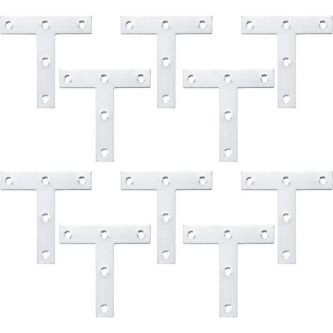 Supports en Forme de T, Plaque de Réparation Plate, Supports d'angle en Acier Inox, Plaques de Fixation Plates Droites pour Réparation de Fixation des Meubles de Jonction (10 Pièces, 80x80x1,5 (1/5)