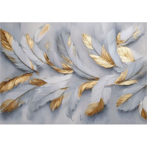 Fototapete Federn Glamour Gold – Moderne Großformat Wandtapete 200x140 cm – Für Wohnzimmer & Schlafzimmer