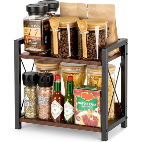 APEX Étagère de rangement de comptoir, étagère de rangement de cuisine en bois à double niveau, petit porte-épices (1/5)