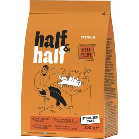 Croquettes Half&Half Premium pour chat adulte, au bœuf stérilisé, 300 g (1/5)