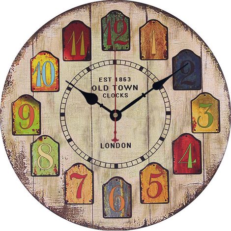 royaluxe - Horloge murale rétro en bois série silencieuse imitation grain de bois , S4 , 34234cm, (1/4)