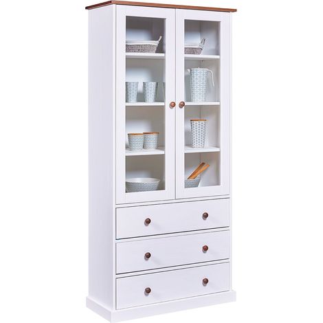 SOCOA - Vitrine 2 Portes 3 Tiroirs en MDF Laqué Blanc (1/5)