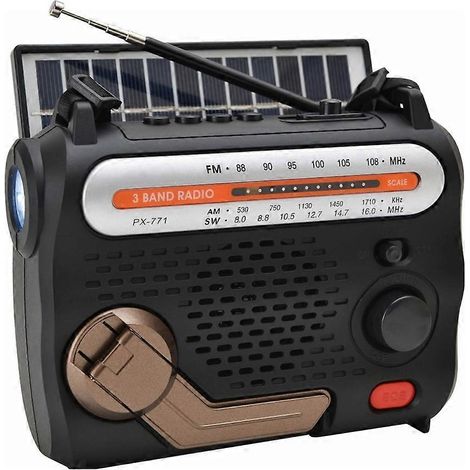Radio portable rétro solaire rechargeable 5 W AM/FM/SW pour extérieur, récepteur numérique sans fil multibande, carte USB, SOS (1/5)