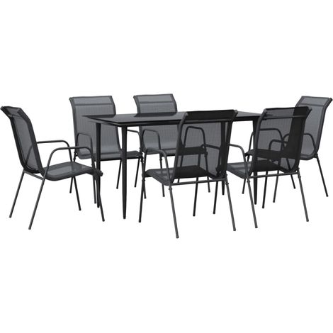 Ensemble à manger de jardin 7 pcs  Mobilier de jardin noir textilène et acier (1/5)