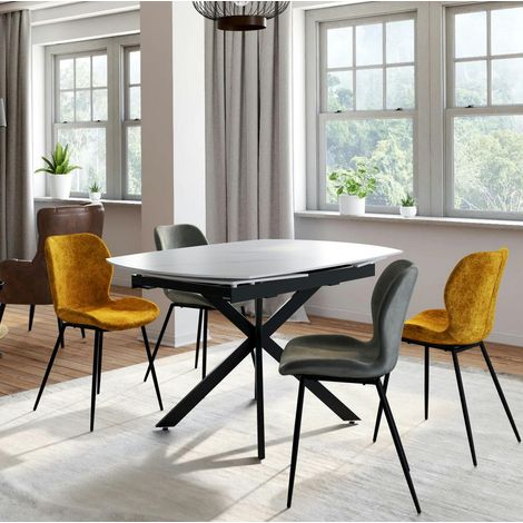 Table extensible céramique marbrée blanche pied mikado 140-200 cm OTTAWA (1/5)