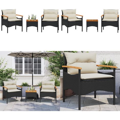 3-tlg. Garten-Sofagarnitur mit Kissen Schwarz Poly Rattan - Gartenmöbel - Outdoor Furniture - Esstisch - Gartenset - Lounge Set - Home & Living (1/5)