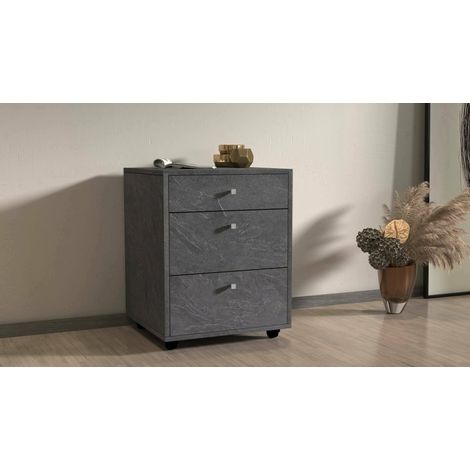 Dmora - Cómoda Yorgos, Cómoda para dormitorio, Cómoda con 3 cajones, 47x45h61 cm, Pizarra, con embalaje reforzado (1/5)