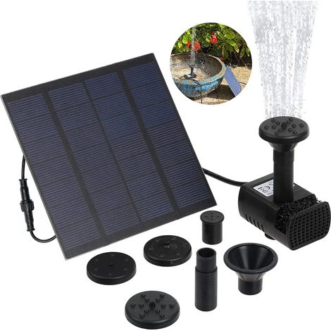 Pompe à fontaine solaire avec panneau solaire pour bains d'oiseaux et bassins, noire