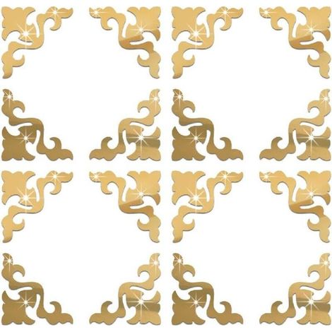 Miroir en Plastique Filigrane Stickers Muraux Décoration de Meubles Acrylique Autocollants Décoratifs Mural Or 10x10cm16pcs (1/5)