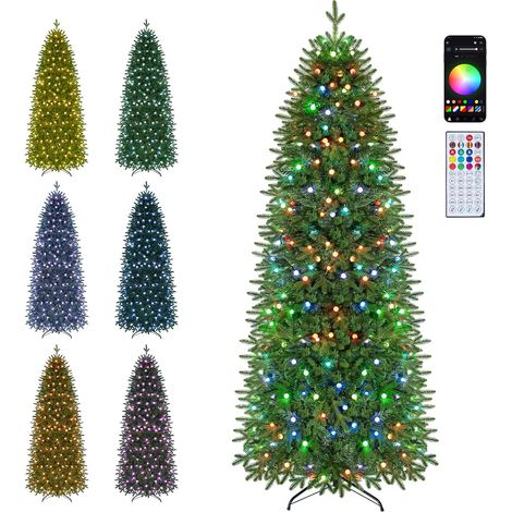 COSTWAY Sapin de Noël Artificiel 225cm avec 280 LED et 948 Pointes, 225 cm
