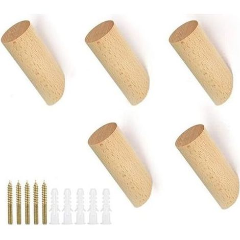 5 PCS Crochet Mural en Bois Cylindre Patère Bois Naturel Crochet Porte Manteau en Bois Hêtre Crochet Mural avec 5 Vis 5 Particules Colloïdales Patère Murale Moderne pour Mur Vêtement Chapeau (1/5)