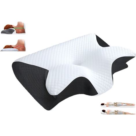 Oreiller Ergonomique Cervical, Oreiller Orthopédique à Mémoire de Forme pour la Nuque, oreiller ergonomique pour les dormeurs sur le côté, le dos et le ventre,amovible et lavable, 62x37x12cm(Noir) (1/5)