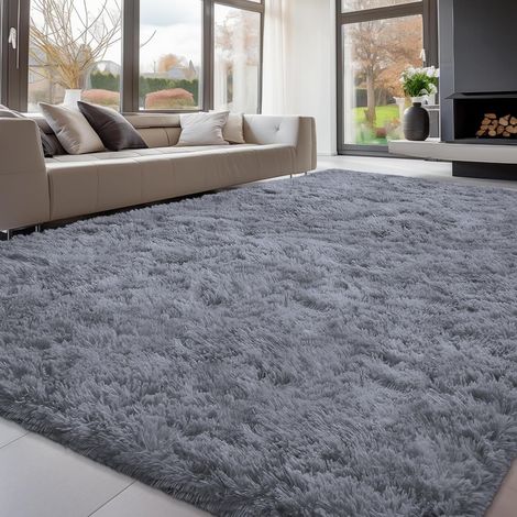 Tapis à Poils Longs 150x240cm Gris, Tapis Doux antidérapant Moelleux Grand tapis pour salon, chambre et espace jeu, confortable pour toute famille et animaux domestiques, avec base antidérapante (1/5)