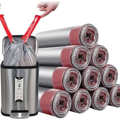 Sacs poubelle avec cordon de serrage – Épais, 4 à 6 gallons (15–23 L), gris, lot de 50 pour salle de bain, chambre et cuisine
