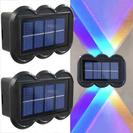 Lampes solaires murales, lot de 2 appliques solaires étanches du crépuscule à l'aube, lampes murales solaires couleur de haut en bas, d'extérieur (1/5)
