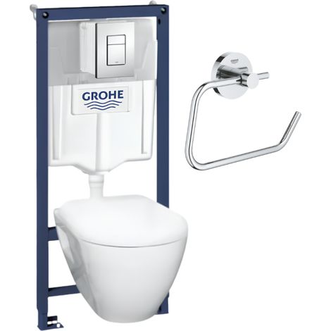 Inodoro suspendido compacto SEREL + estructura de soporte GROHE + asiento + plato + dispensador (1/4)