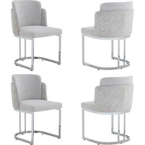 Set de 4 sillas de comedor de chenilla gris claro con patas de metal plateado MODENUIT (1/5)