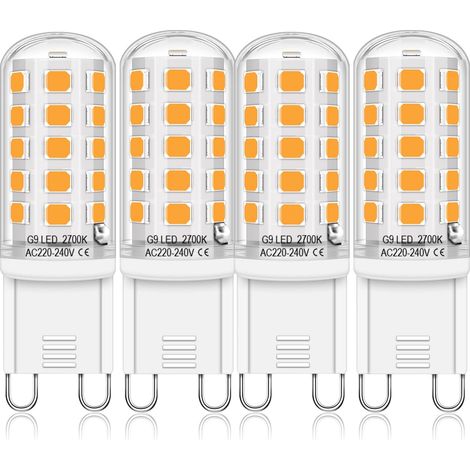 Ampoules LED G9 Blanc Chaud 2700K, Lot de 4, Base Céramique, 4W Équivalent 40W, 400 Lumens Sans Scintillement, Idéal Salon Cuisine (1/5)
