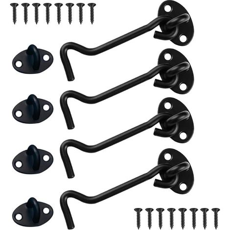 Verrou Coulissant Acier Inoxydable 4 Pièces, Loquet Porte 10 cm, Crochet de Fixation pour Porte de Grange, Fermeture Cabine Noir (1/5)