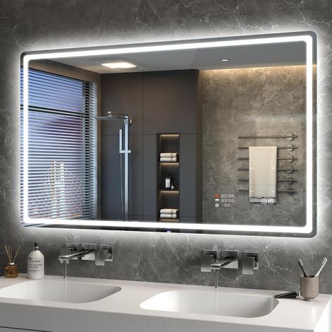 120x70cm Miroir LED Salle de Bain avec Horloge, Date et Météo (1/5)