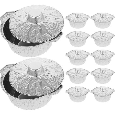 Set di 12 stampi da forno usa e getta, stampi in alluminio, ciotole per barbecue in alluminio, stampi con coperchio