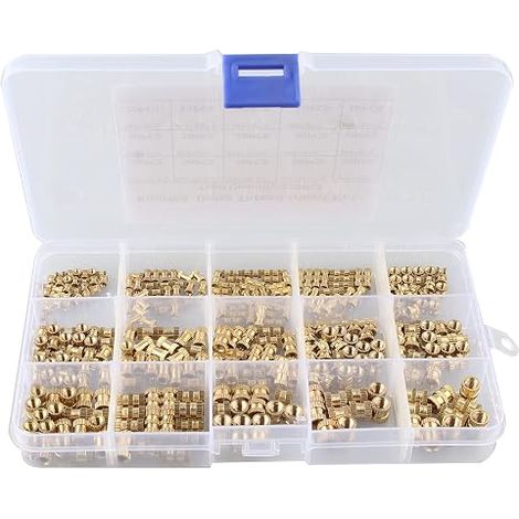 330PCS Female Thread Nut Kits, M2 M3 M4 M5 Filetage Femelle Noix Meulées Rond Injection Moulage Laiton Insert Inséré Nuts Assortiment Kit (1/5)