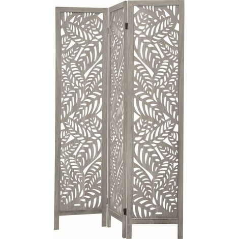 Paravent en bois de pin cérusé gris 170cm – Panneaux rotatifs 360º – Longueur 120cm ouvert – Style tropical décoratif – Herdasa (1/4)