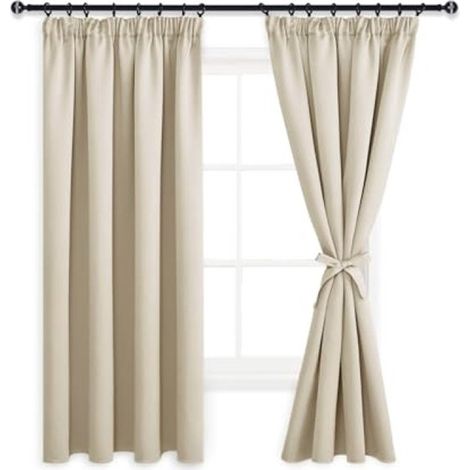Persianas opacas con cintas de tiras - Blanco roto - 140 x 200 cm (ancho x alto) - Opacas - Juego de 2 piezas - Cintas con volantes - Aptas para dormitorios y salas de estar (1/5)