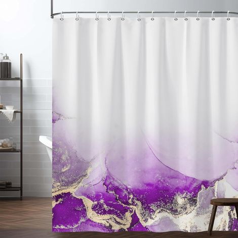 Rideau de Douche en marbre Violet pour Bain 150x200cm Rideau de Salle de Bain en marbre ombré de Luxe avec Crochet Encre Abstraite Art esthétique Rideau décoratif de Salle de Bain (1/5)