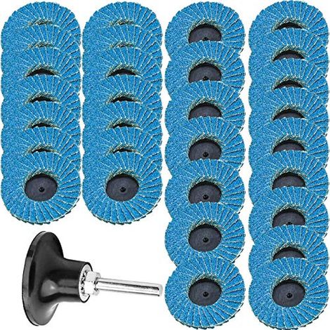 Lot de 30 disques abrasifs à lamelles en oxyde d'aluminium de 50 mm avec tige de support de tampon de 1/4", support de tige, taille de grain 40, 60, 80, bleu, noir pour meuleuse d'angle (1/5)