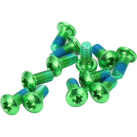 Lot de 12 vis M5x11,5 mm pour disques de frein de vélo (VTT), en alliage, vertes. (1/5)