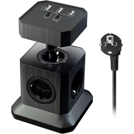 Tour Multiprise Verticale Détachable à 5 Prises (2500W/10A) avec 3 Ports USB-A (5V/2.4A)+2USB-C(18W Charge Rapide) (1/4)