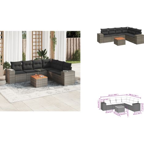 7-tlg. Garten-Sofagarnitur mit Kissen Grau Poly Rattan - Gartenmöbel Set - PE-Rattan Möbel - Outdoor Lounge - Esstisch - Gartenstuhl (1/3)