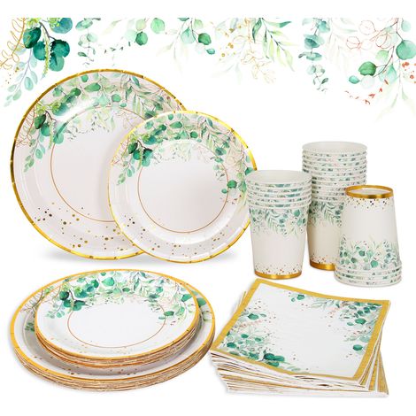 Vaisselle Jetable Anniversaire Or Vert, 96 Pièces Assiette Jetable Vert (1/5)