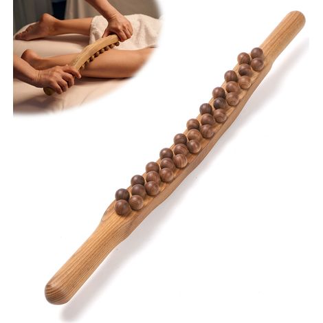 Outil de Massage Gua Sha en Bois avec 31 Balles, Barre Manuelle pour Soulager les Douleurs Musculaires, Maux d'Estomac et Mise en Forme du Corps
