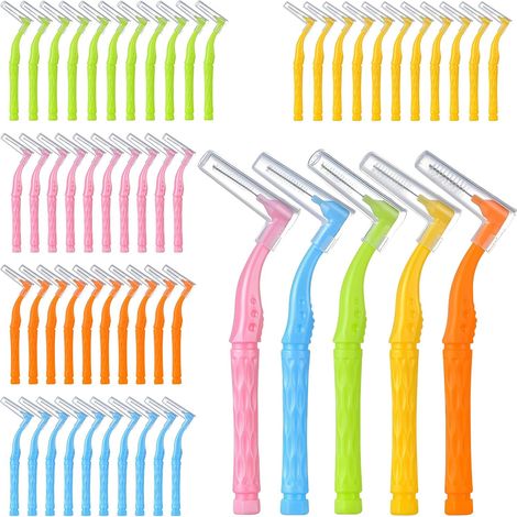 52 Pcs Brossettes Interdentaires, Brosse Interdentaire en Forme de L avec Manche Antidérapant, Brossette Dentaires en 5 Tailles, pour Nettoyage des Espaces Interdentaires, Appareils Dentaires (1/5)