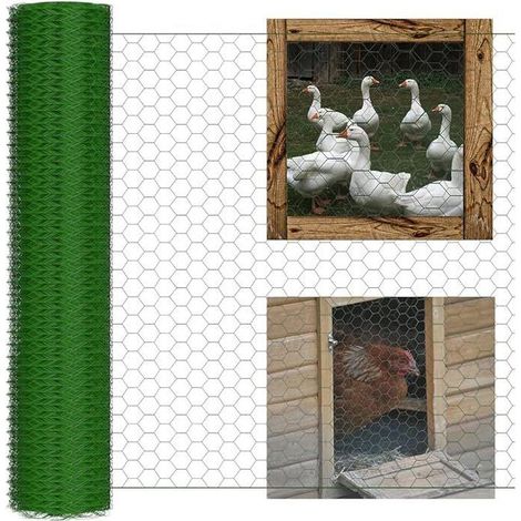 Rete per polli - DAYPLUS - Esagonale - 1 m x 25 m - Rivestita in PVC - Acciaio zincato antiruggine