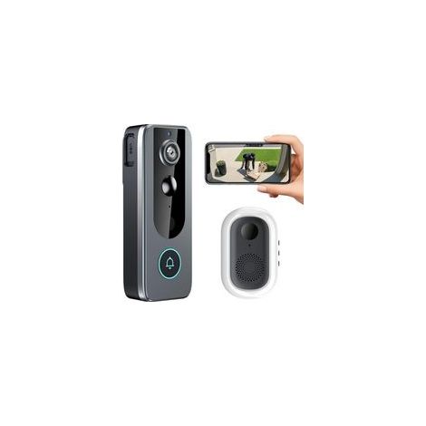 Sonnette Vidéo WiFi M20, Caméra HD 1080p avec Vision Nocturne, Audio Bidirectionnel, Détection de Mouvement, Batterie Rechargeable, Compatible Tuya Smart, Noir et Gris, Installation Murale (1/5)