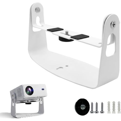 Support Videoprojecteur Mural, Support Projecteur Réglable à Rotation 360°, Supports Vidéoprojecteur avec Vis 1/4", Supports de Projecteur pour Home Cinéma Bureau Salle de Jeux, Métal, Blanc