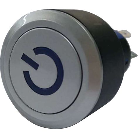 Bouton-poussoir, Momentané lumineux, LED Bleu, Unipolaire à deux directions (1RT), 3 A, 5 A, Argent, Montage panneau (1/2)