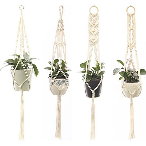 Sac en filet pour pot de fleurs, corde suspendue en corde de coton bricolage tissée à la main, panier suspendu en pot de fleurs en corde de coton créative (Contient uniquement des longes)