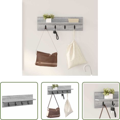 Rangement couloir -  Porte-manteau mural Montage mural Gris Sonoma 60 x 10,5 x 18 cm (1/5)