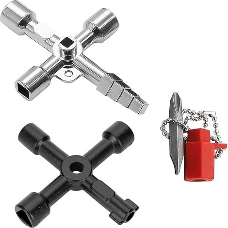 Clé Triangle Multifonction 4 Voies, Clé Armoire Electrique Universelle pour Compteur d'Eau et Gaz, Outillage Electricien, Clé à Pipe Carré, Noir, 70g, avec Centre Double Rond et Tête Pagode (1/5)